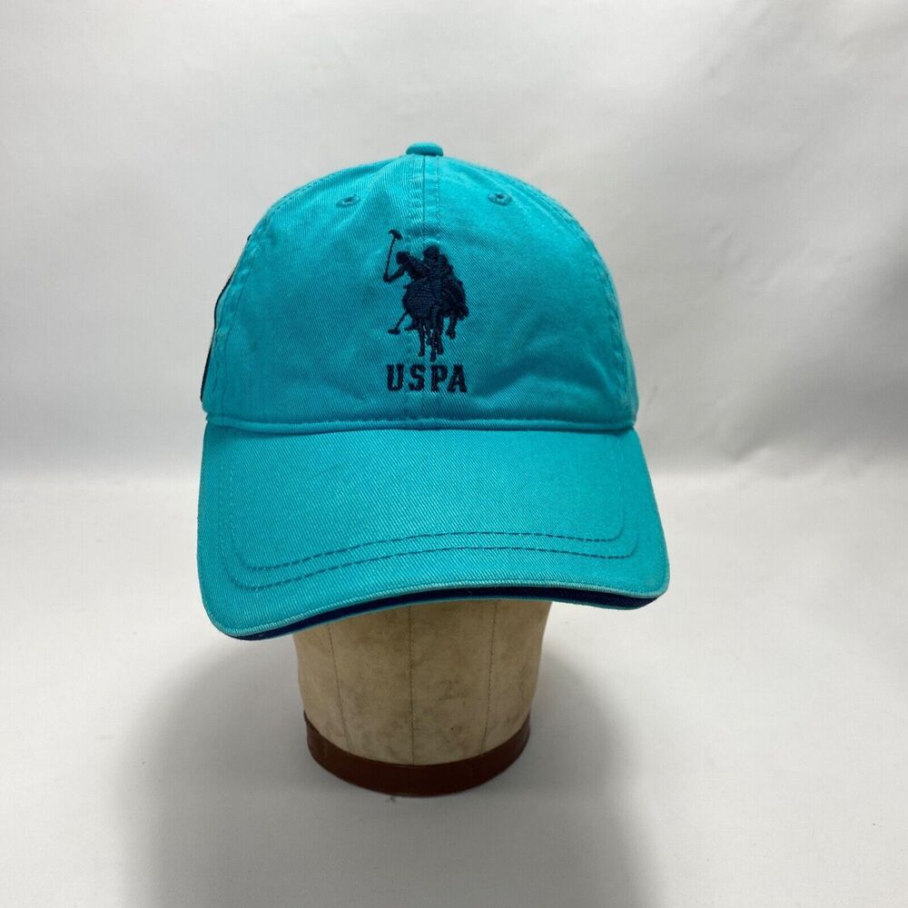 US Polo Association Aqua Blue Cap Hat Embroidered 3 Patch Cotton Hook & Loop